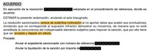El TEAR anula sanción de la AEAT por falta de motivación: Caso de Éxito 2 Resolución del caso de anulación sanción por falta motivación